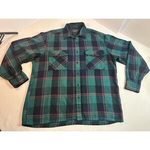 Vintage Backpacker Plaid Flannel Shirt Mens M Green Outdoors Hiking Lumberjack